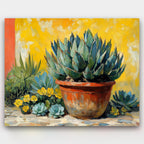 Thorns and Tenderness paint by numbers kit of a cactus and succulents in lush desert greens