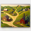 Rolling Hills paint by numbers kit of rustic barns and rolling fields in a classic Americana scene