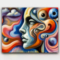 Galactic Whispers paint by numbers kit of a face in profile surrounded by swirling colors and orbs