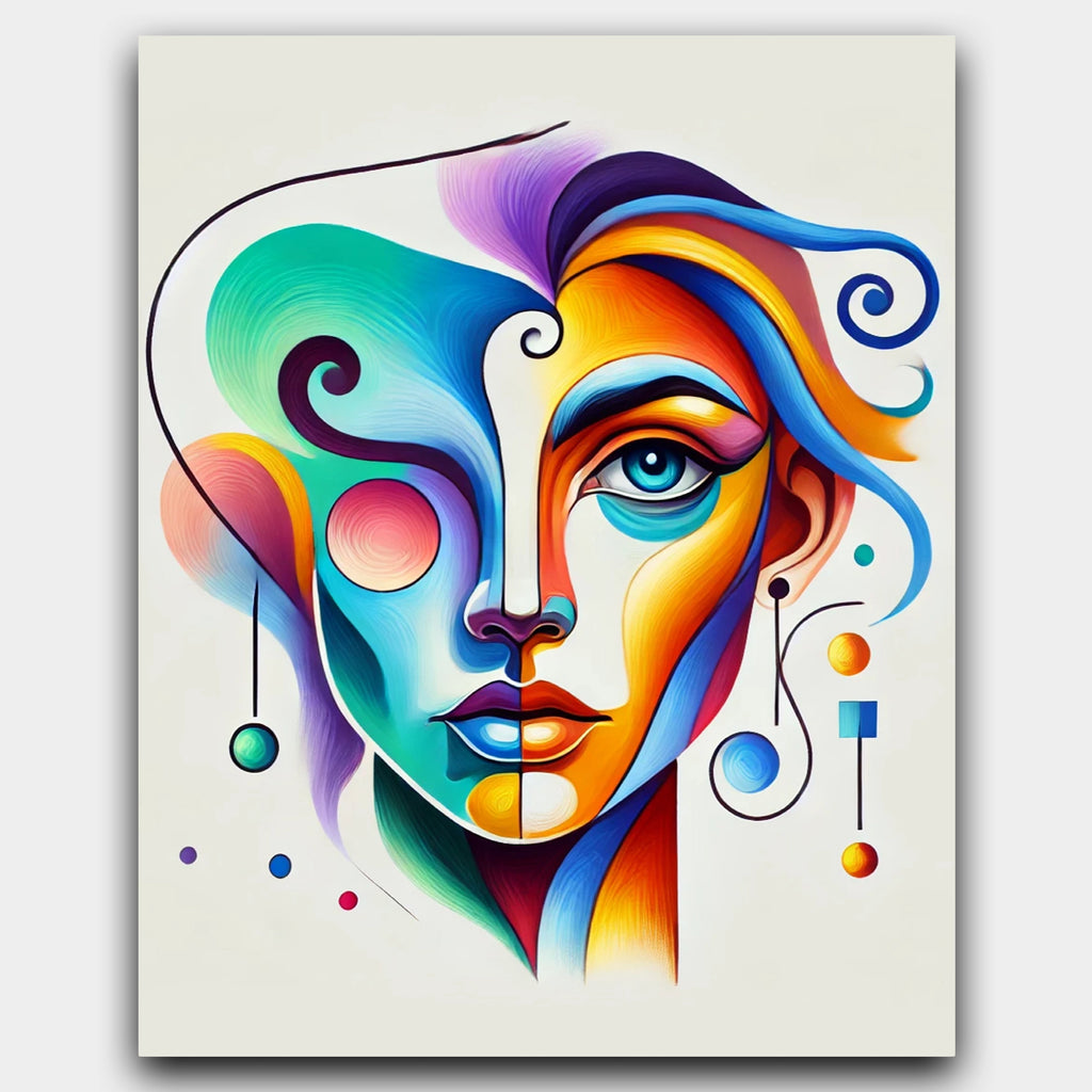 Swirls of Identity paint by numbers kit of a symmetrical abstract portrait in a bold vector style