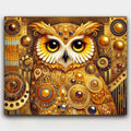 Wisdom of Gold paint by numbers kit of a majestic owl portrait in Klimt-style golden patterns
