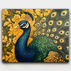 The Royal Peacock paint by numbers kit of a majestic peacock with ornate golden filigree
