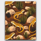 Desert Explorers on the Rocks paint by numbers kit of golden frilled-neck lizards among desert rocks