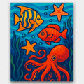 Underwater Friends paint by numbers kit of fish, an octopus and starfish in a bright ocean scene
