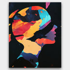 Human Fragmented paint by numbers kit of an abstract dissolving silhouette in bold cosmic colors