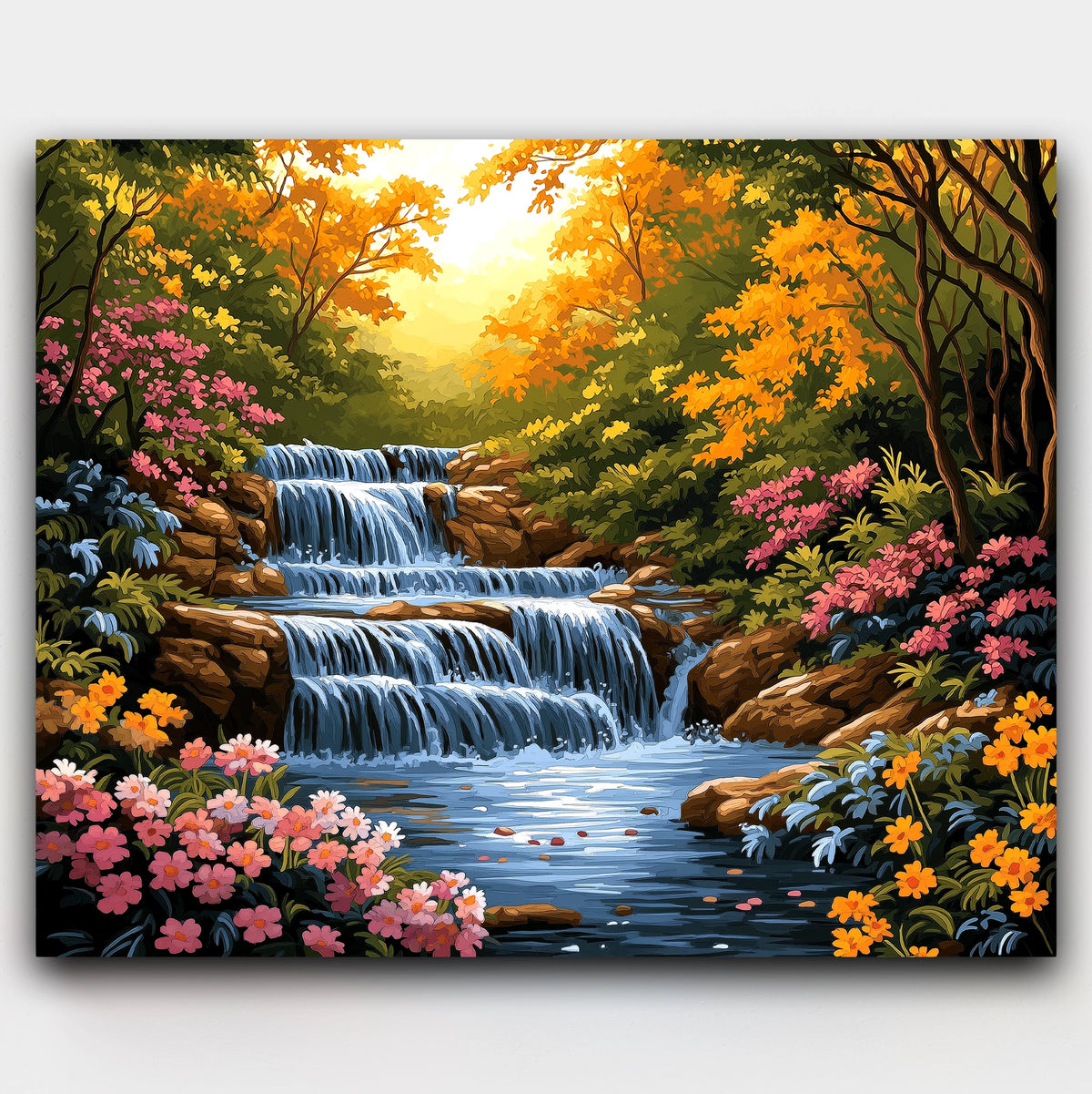 Whispers of the Waterfall paint by numbers kit of a calming waterfall in a scenic nature landscape