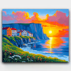 Sunset Over the Coastal Cliffs paint by numbers kit of a serene sunset glowing over seaside cliffs