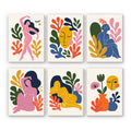 Abstract Figures mini paint by numbers set: six cutout-style artworks of female figures, faces, vases and organic leaf shapes