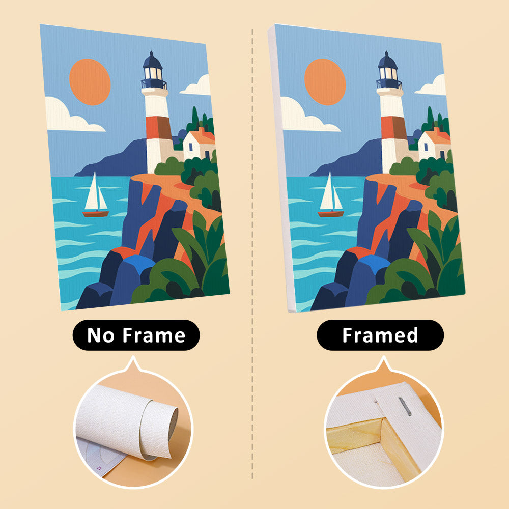 Aegean Daydream mini canvas shown rolled without a frame and pre-stretched on a frame