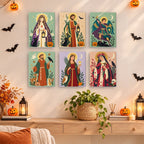 All Saints Night Icons mini paintings displayed as a gallery wall in a sunny kitchen