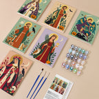 All Saints Night Icons mini paint by numbers kit with six numbered canvases, acrylic paints, brushes and layout
