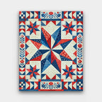 Americana Star Quilt paint by numbers kit of a red, white and blue patchwork star quilt with folk flower borders