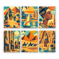 Ancient Egypt mini paint by numbers set: six retro designs of the Sphinx, a Nile felucca, a queen, temples, camels and pyramids