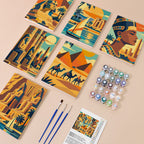Ancient Egypt mini paint by numbers kit with six numbered canvases, acrylic paints, brushes and layout