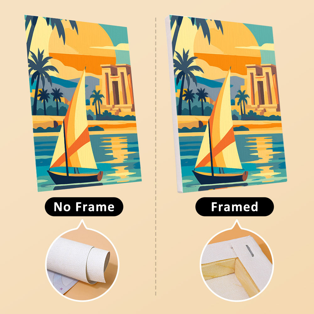 Ancient Egypt mini canvas shown rolled without a frame and pre-stretched on a frame