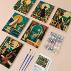 Art Deco Elegance mini paint by numbers kit with six numbered canvases, acrylic paints, brushes and layout