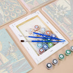 Numbered paint pots and brushes on a pre-stretched Art Deco Elegance mini canvas