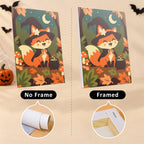 Autumn Critter Costumes mini canvas shown rolled without a frame and pre-stretched on a frame