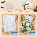 Before and after of an Autumn Critter Costumes mini paint by numbers canvas