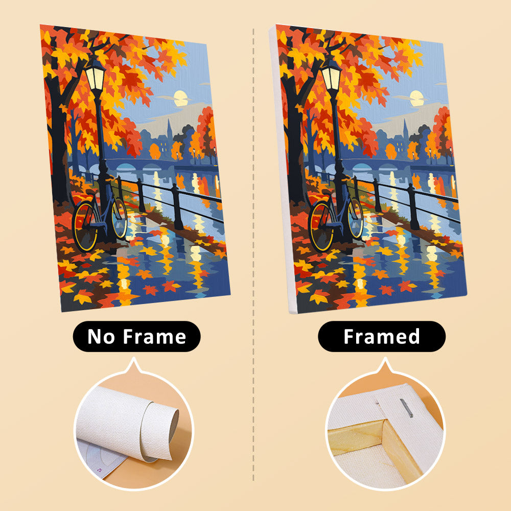 Autumn Rain Promenade mini canvas shown rolled without a frame and pre-stretched on a frame