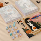 Autumn Woodland Cottage mini paint by numbers kit with six numbered canvases, acrylic paints, brushes and layout