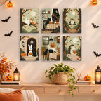 Numbered paint pots and brushes on a pre-stretched Autumn Woodland Cottage mini canvas