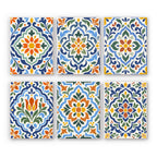Azulejo Tiles mini paint by numbers set: six ornate tile patterns in cobalt blue, orange and green