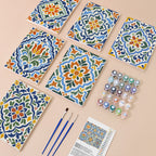 Azulejo Tiles mini paint by numbers kit with six numbered canvases, acrylic paints, brushes and layout