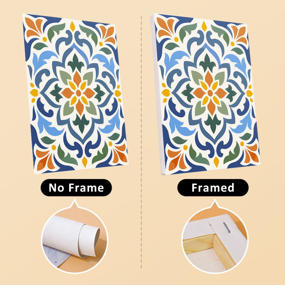 Azulejo Tiles mini canvas shown rolled without a frame and pre-stretched on a frame