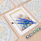 Numbered paint pots and brushes on a pre-stretched Azulejo Tiles mini canvas