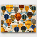 Balloons Above paint by numbers kit of hot air balloons floating in a pastel and golden sky