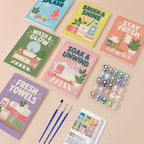 Bathroom Bliss mini paint by numbers kit with six numbered canvases, acrylic paints, brushes and layout