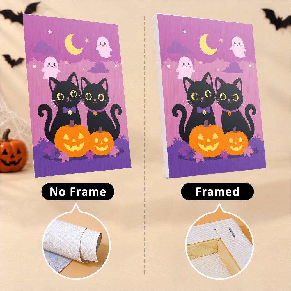 Black Cat Treats mini canvas shown rolled without a frame and pre-stretched on a frame