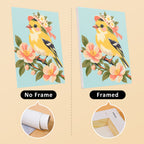Blossom Birds mini canvas shown rolled without a frame and pre-stretched on a frame