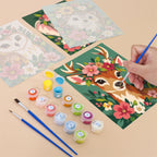 Filling in a Blossom Critters mini canvas with numbered acrylic paints and a fine brush