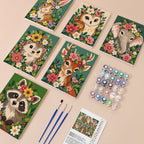 Blossom Critters mini paint by numbers kit with six numbered canvases, acrylic paints, brushes and layout