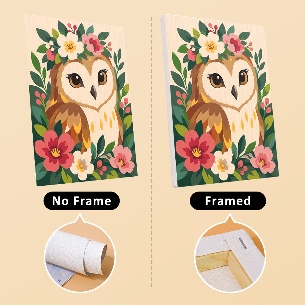 Blossom Critters mini canvas shown rolled without a frame and pre-stretched on a frame