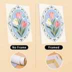 Blue Folk Florals mini canvas shown rolled without a frame and pre-stretched on a frame