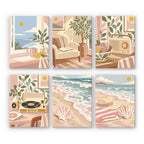 Blush Beach House mini paint by numbers set: six pastel designs of sunny beach house rooms, seashells and the shore