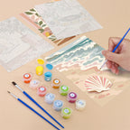 Filling in a Blush Beach House mini canvas with numbered acrylic paints and a fine brush