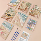 Blush Beach House mini paint by numbers kit with six numbered canvases, acrylic paints, brushes and layout