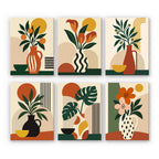 Boho Botanica mini paint by numbers set: six designs of mid-century vases, monstera leaves and warm suns