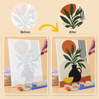Before and after of a Boho Botanica mini paint by numbers canvas