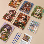 Boho Skeleton Hideaways mini paint by numbers kit with six numbered canvases, acrylic paints, brushes and layout