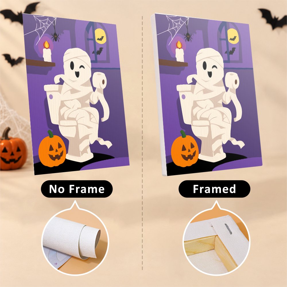 Boo Bathroom Buddies mini canvas shown rolled without a frame and pre-stretched on a frame