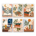 Book Lover's Corner mini paint by numbers set: six designs of stacked books, coffee, candles and leafy plants