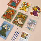 Boot Bouquets mini paint by numbers kit with six numbered canvases, acrylic paints, brushes and layout
