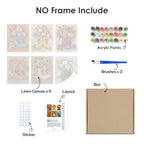 What's included without a frame: six rolled Boot Bouquets mini canvases, acrylic paints, three brushes and layout