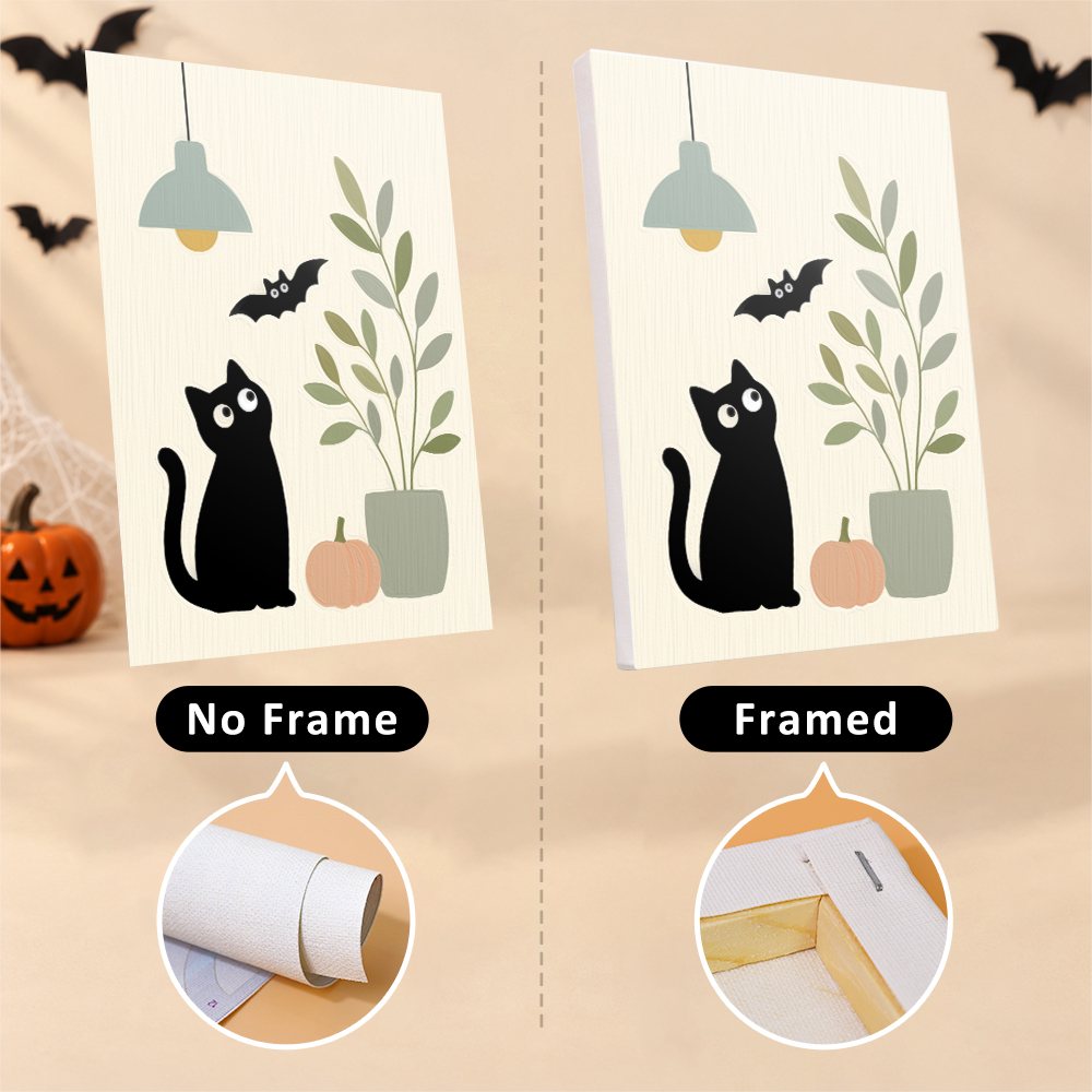 Botanical Black Cats mini canvas shown rolled without a frame and pre-stretched on a frame