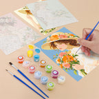 Filling in a Bouquet Belles mini canvas with numbered acrylic paints and a fine brush